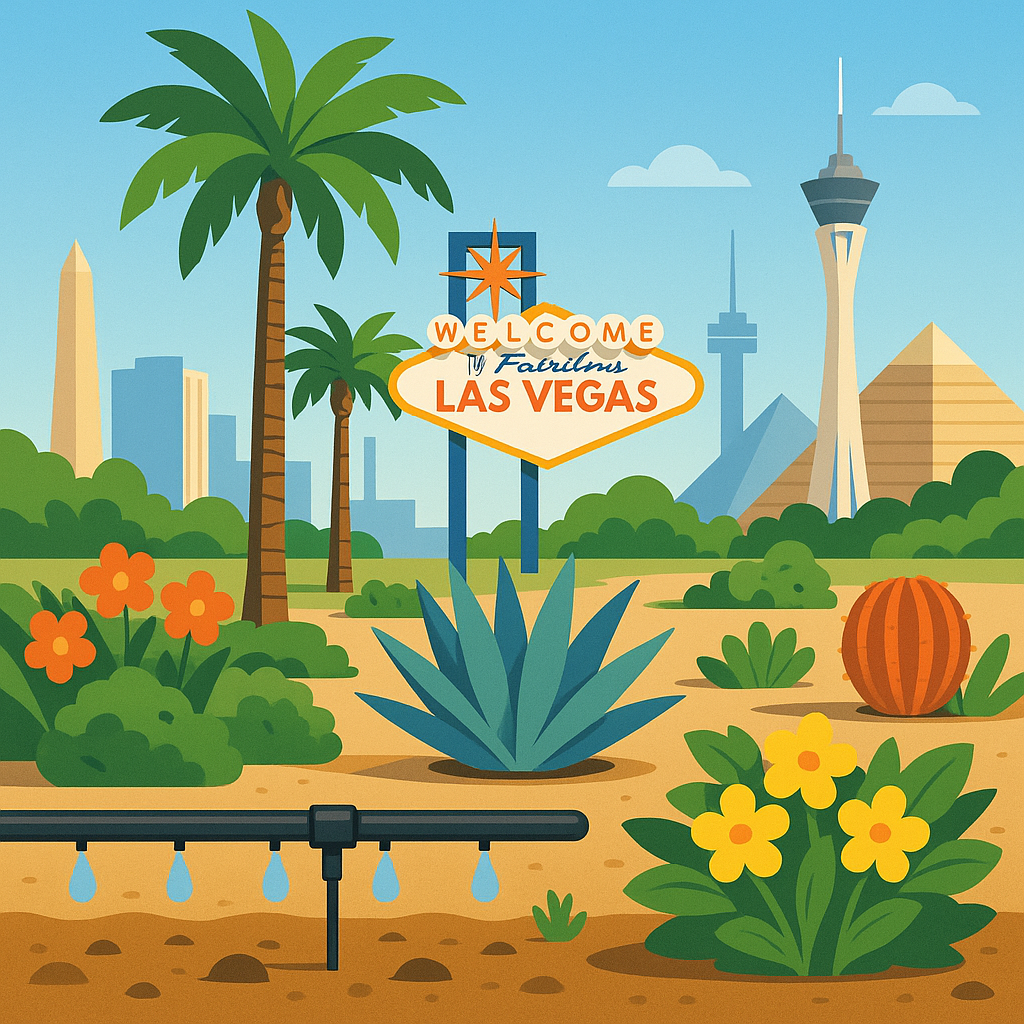 Colorful Las Vegas landscape featuring a lush garden and efficient watering system.