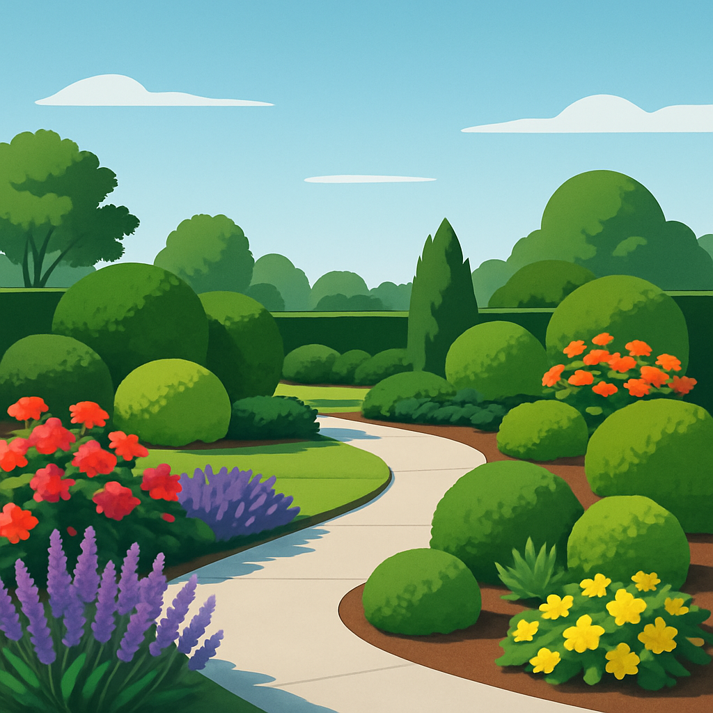 A vibrant landscaped yard ready for a remodel, featuring flowers and shrubs.