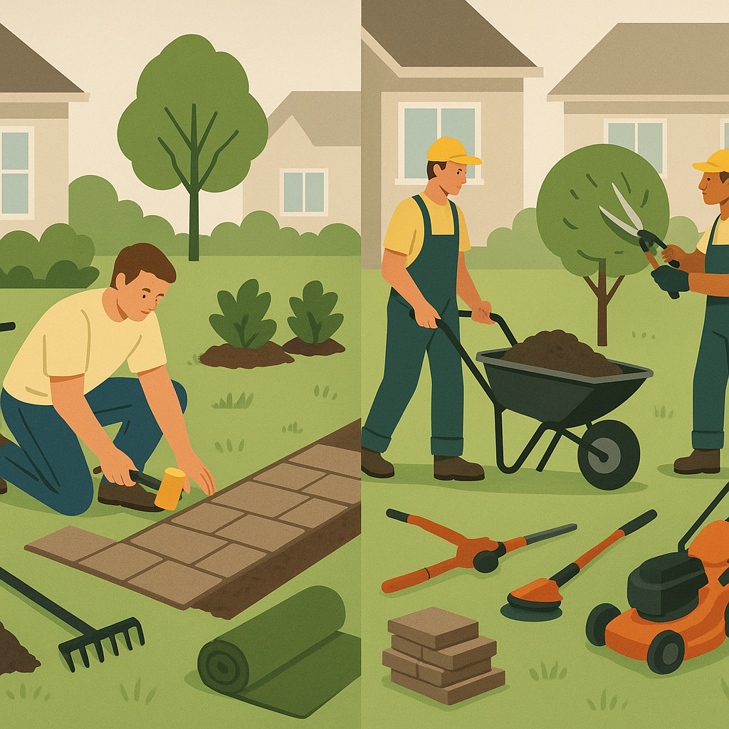 Comparison of DIY landscaping project and professional design-build team in Las Vegas.