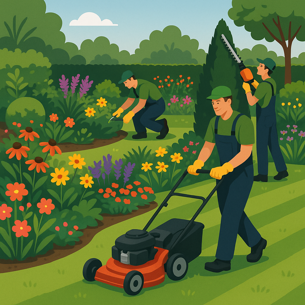 Well-maintained garden by Chip N Dales Landscaping with flowers and lawn care.